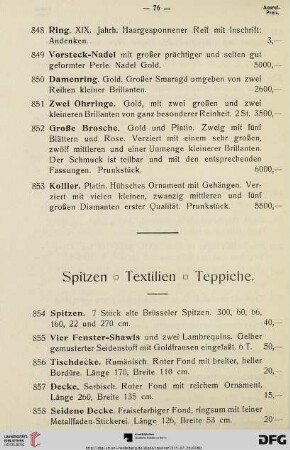Spitzen Textilien Teppiche (Nr. 854-866)