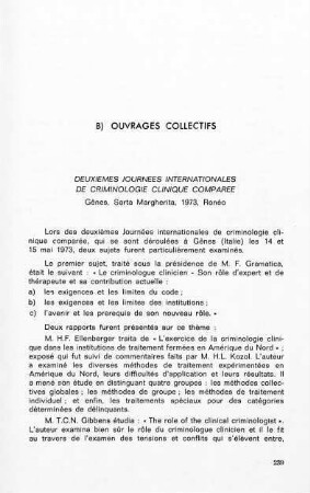 239-240, Deuxièmes journées internationales de criminologie clinique comparée
