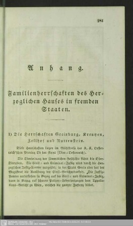 Anhang. Familienherrschaften des Herzoglichen Hauses in fremden Staaten