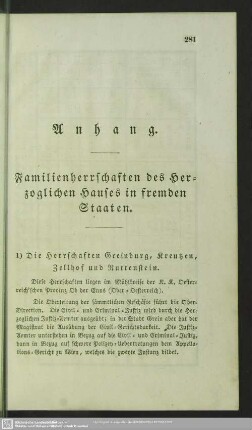 Anhang. Familienherrschaften des Herzoglichen Hauses in fremden Staaten