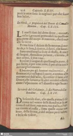 Cap. LXIII. Le virtù, e proprietà del Dente di Cavallo Marino