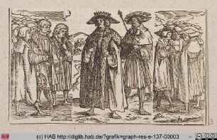 König und Herold mit Menschenmenge.