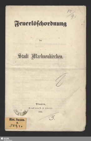 Feuerlöschordnung der Stadt Markneukirchen