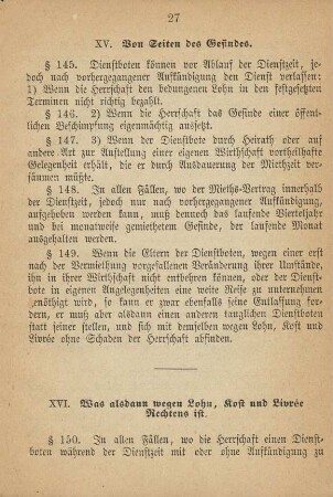 XVI. Was alsdann wegen Lohn, Kost und Livrée Rechtens ist