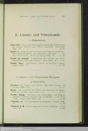 E. Länder- und Völkerkunde