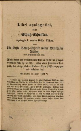 Jakob Böhme's sämmtliche Werke. 7, Libri apologetici, Apologia I. Contra Balth. Tilken oder die erste Schutzschrift etc. ...