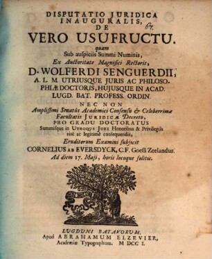 Disp. iur. inaug. de vero usufructu