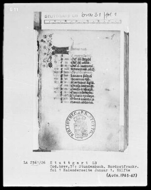 Lateinisch-französisches Stundenbuch — KL-Ligatur mit anschließender Ranke, Folio 1recto