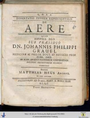 Dissertatio physica experimentalis de aere