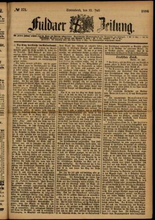 Ausgabe vom Samstag, den 31. Juli 1886.