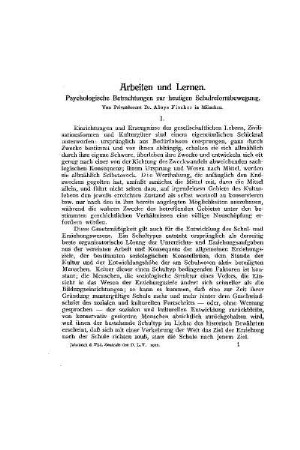 Arbeiten und Lernen : psychologische Betrachtungen zur heutigen Schulreformbewegung