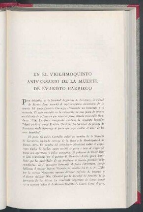 En el vigésimoquinto aniversario de la muerte de Evaristo Carriego