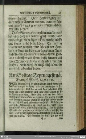Am Son[n]tag Septuagesimä. Evangel. Matth. 20. v. 1-16.