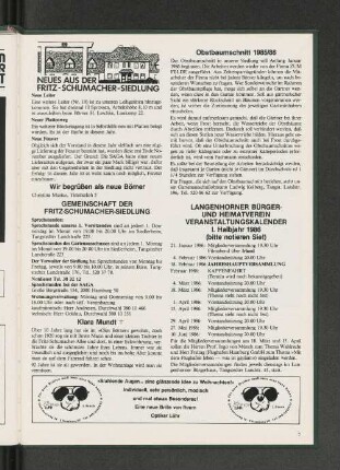 Langenhorner Bürger- und Heimatverein Veranstaltungskalender I. Halbjahr 1986