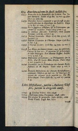 674-691, Libri Miscellanei, partim Authores Classici, partim in dirigendo omissi