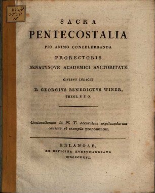 Coniunctionum in N. T. accuratius explicandarum caussae et exempla proponuntur