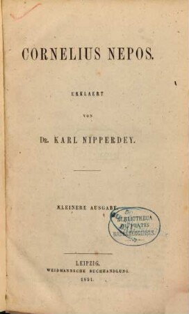 Cornelius Nepos : erkl. von Karl Nipperdey