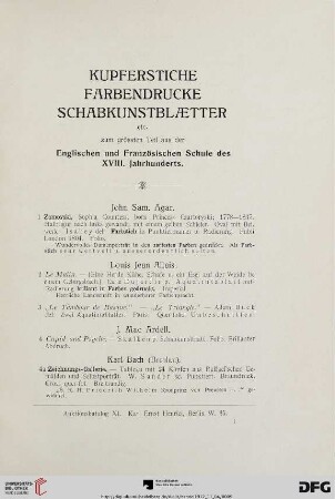 Kupferstiche, Farbendrucke, Schabkunstblätter (Nr. 1-400)