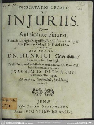 Dissertatio Legalis De Injuriis