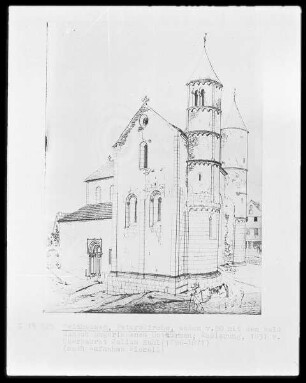 Gelnhausen, Peterskirche, von Südosten mit den bald danach abgerissenen Osttürmen