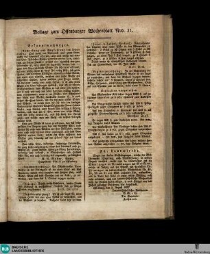 Offenburger Wochenblatt, Beilage zum Offenburger Wochenblatt