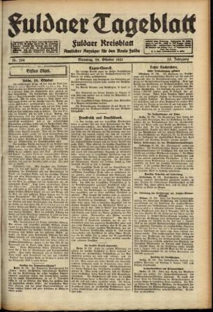 Erste Ausgabe vom Samstag, den 29. Oktober 1921.