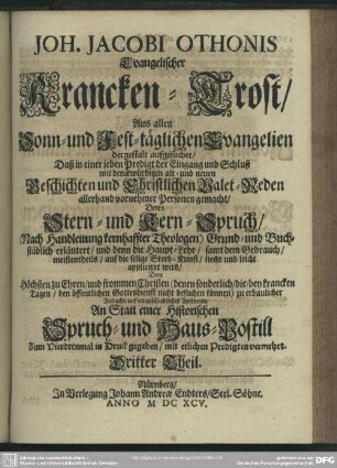 Joh. Jacobi Othonis Evangelischer Krancken-Trost, ... Dritter Theil