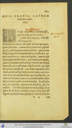 Alia Oratio Laudem Medicininæ continens