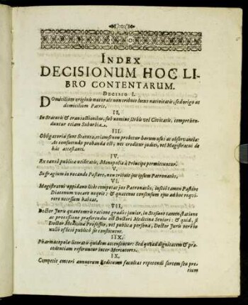 Index Decisionum Hoc Libro Contentarum.