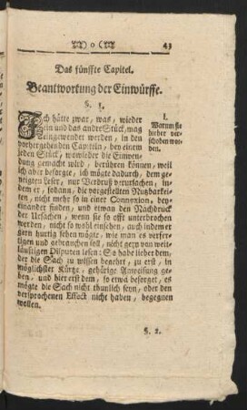 Das fünffte Capitel. Beantwortung der Einwürffe.
