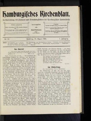 Nr. 20. Hamburg, 14. August 1904. 1. Jahrgang.