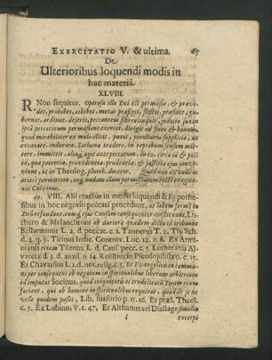 Exercitatio V. & ultima. De Ulterioribus loquendi modis in hac materia.