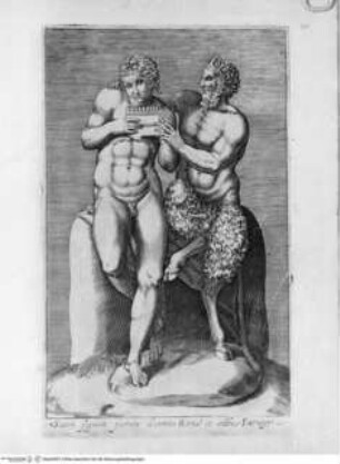 Antiquarum statuarum urbis Romae, quae in publicis privatisque locis visuntur, icones. Romae. Ex typis Laurentii Vaccarii... MDLXXXIIII., Tafel [39]: Satiri Signum puerum docentis Romae in aedibus Farnesy (nach der Antike)