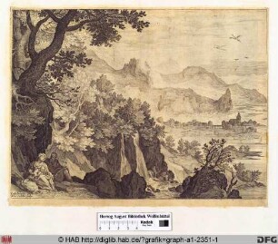 Die Ruhe auf der Flucht nach Ägypten in einer Gebirgslandschaft