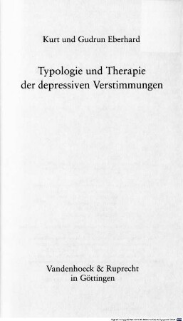 Typologie und Therapie der depressiven Verstimmungen