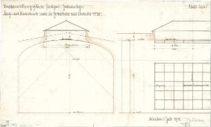 Fischer, Theodor; Stuttgart; Kunstausstellungsgebäude - Gartenhalle mit Oberlicht (Querschnitt,Längsschnitt)