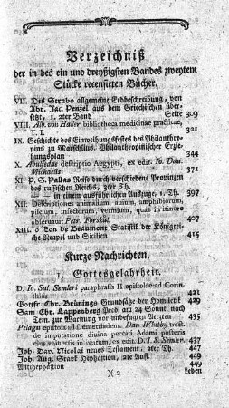 Verzeichniß der in des ein und dreyßigsten Bandes zweytem Stücke recensirten Bücher.