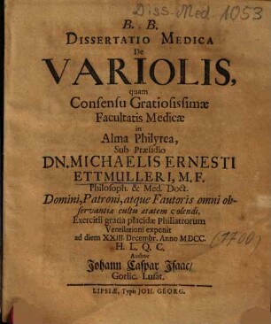Dissertatio Medica De Variolis