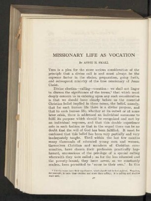 Missionary life as vocation