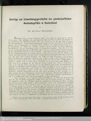 Beiträge zur Entwicklungsgeschichte des gesellschaftlichen Anstandsgefühls in Deutschland