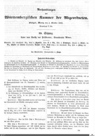 99. Sitzung, Stuttgart, 4.10.1858
