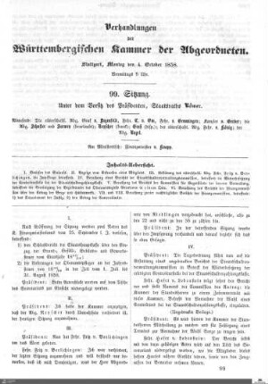 99. Sitzung, Stuttgart, 4.10.1858
