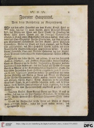 Zweyter Haupttitul. Von dem Reichstag zu Regenspurg