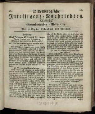 Sonnabends: den 12. März 1774.