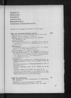 Institute. Seminare. Kliniken. Anstalten. Bibliotheken. Sonstige Einrichtungen