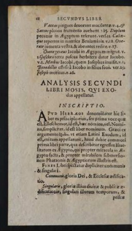 Analysis Secundi Libri Mosis, Qui Exodus appellatur.
