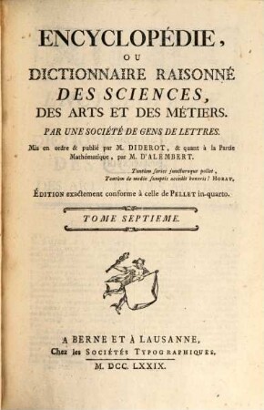 Encyclopédie, Ou Dictionnaire Raisonné Des Sciences, Des Arts Et Des Métiers. 7, CHA - CHT