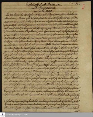 Reisetagebuch von Johann Balthasar Kohlhoff.