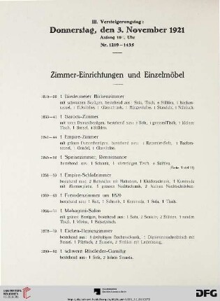 Zimmer-Einrichtungen und Einzelmöbel (Nr. 1219-1336)
