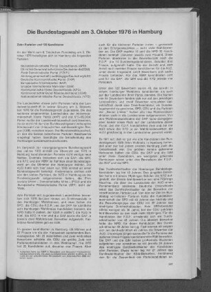Die Bundestagswahl am 3.Oktober 1976 in Hamburg